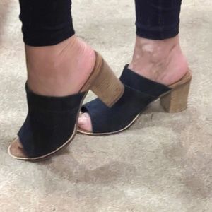 Toms navy suede heeled mule sandals